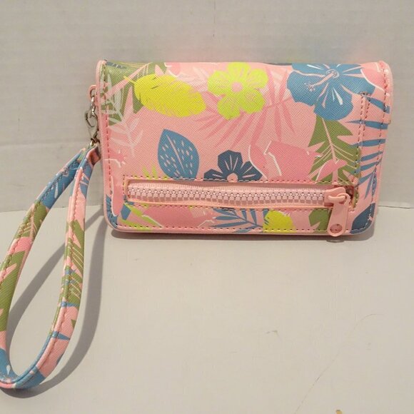 Disney Lilo & Stitch Angel Pink Tropical Design Wristlet Wallet Strap Zip Around - Picture 3 of 7